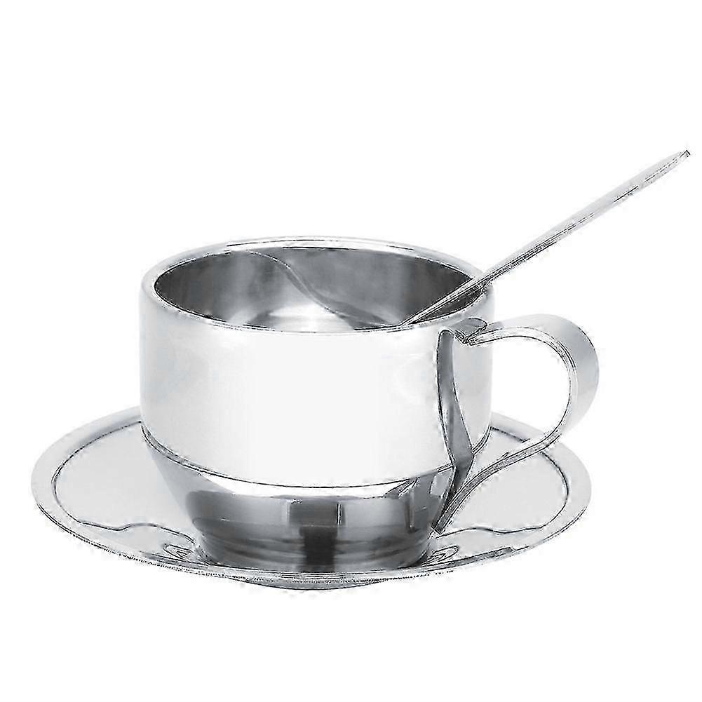 ソーサー&スプーン付きステンレス製断熱コーヒーカップ - ダブルウォールティーマグセット