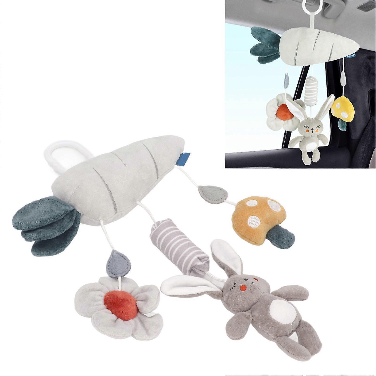 Plush Hanging Toy Soft Wind Chime Portable Lovely Animal Shape Plush Hanging Toy Grey Bunny Carrot