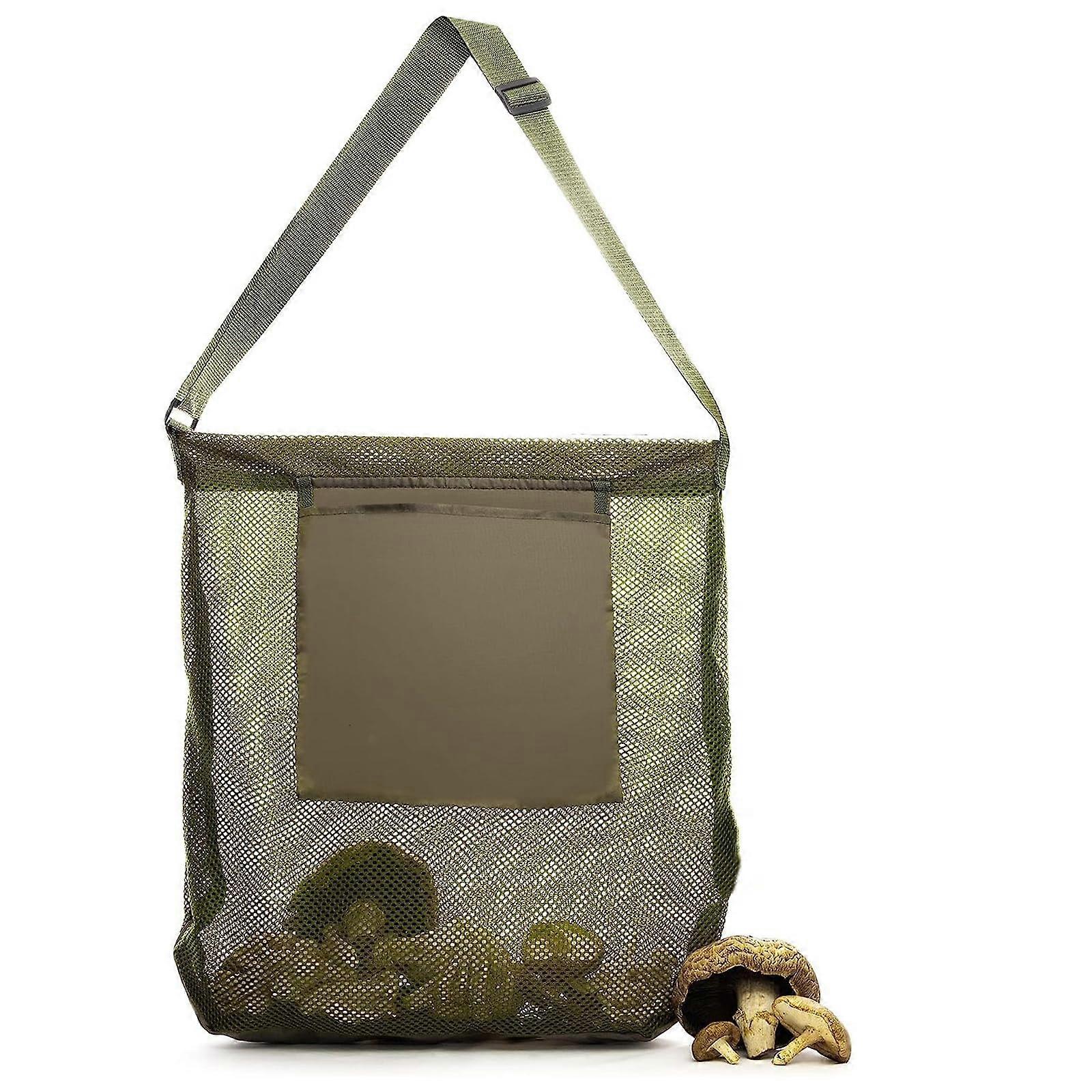 Mushroom Hunting Bag, Large Volume Collection, Adjustable Shoulder Strap, Green