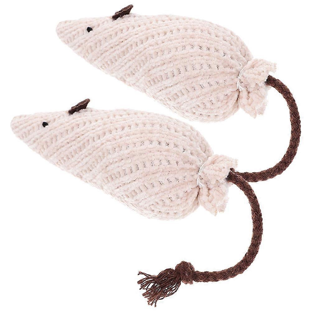 Cat Biting Toys Scratching Interactive Cartoon Mouse Shape Plush 20x4x3.5cm 2Pcs