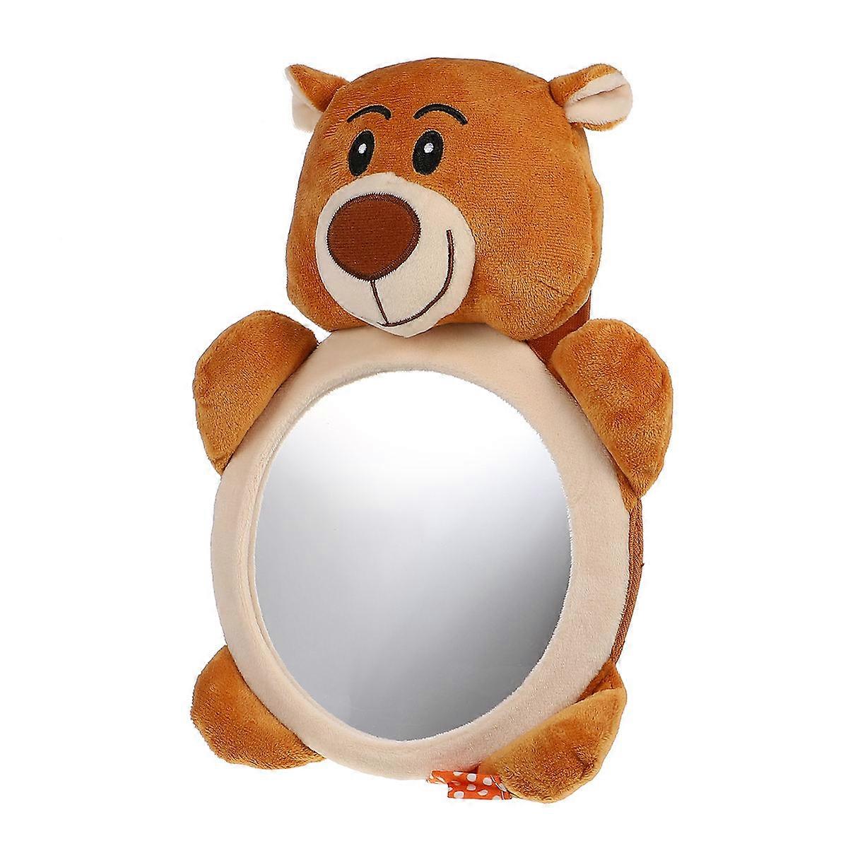 Car Rearview Mirror with Brown Bear Plush Acrylic Seat Observation Mirror for Back Seat Interior – Safety & Ornament for Secure Driving