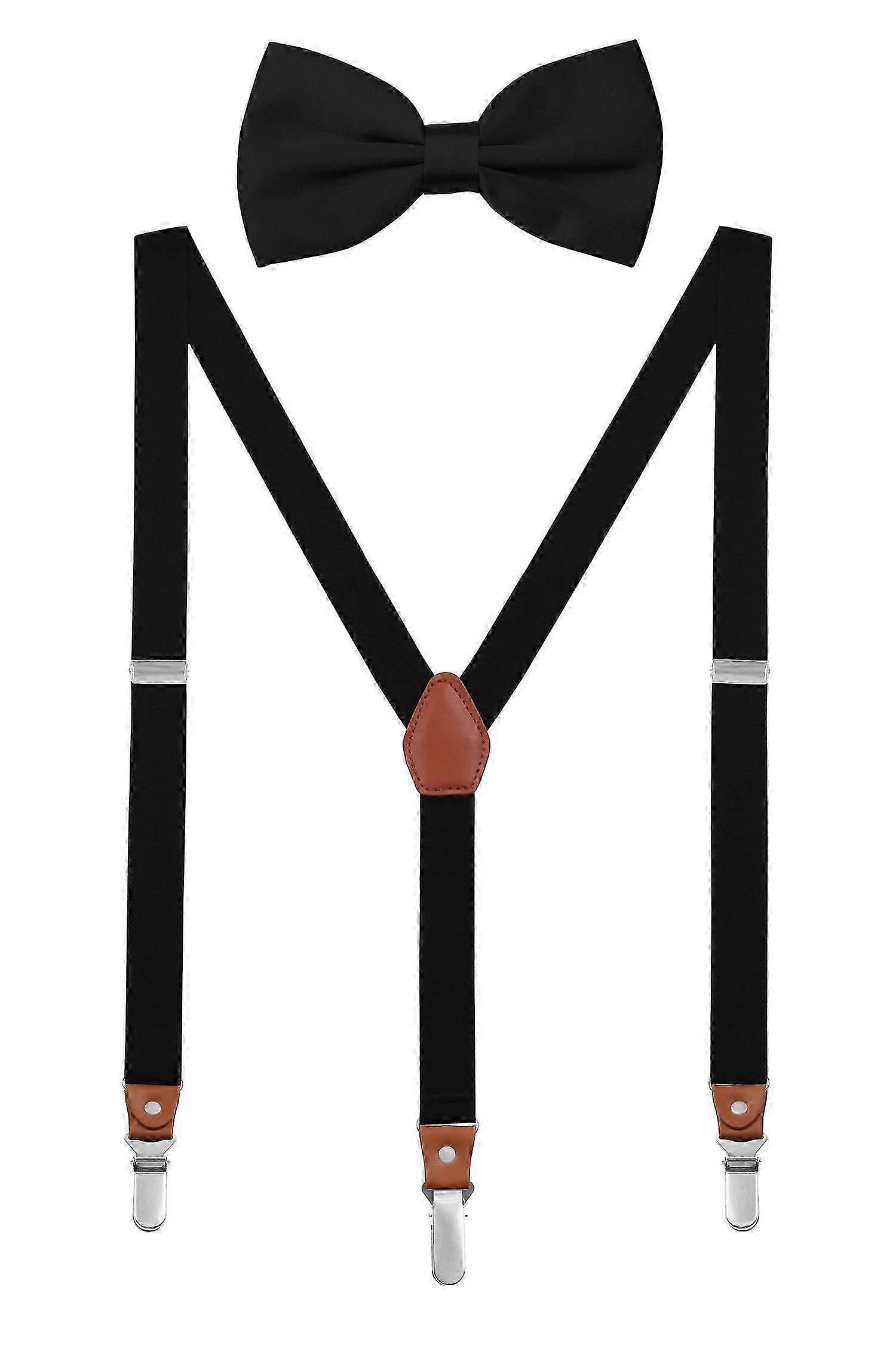 Chic Unisex Suspenders with Bow Tie Set - Adjustable Length Elastic Design