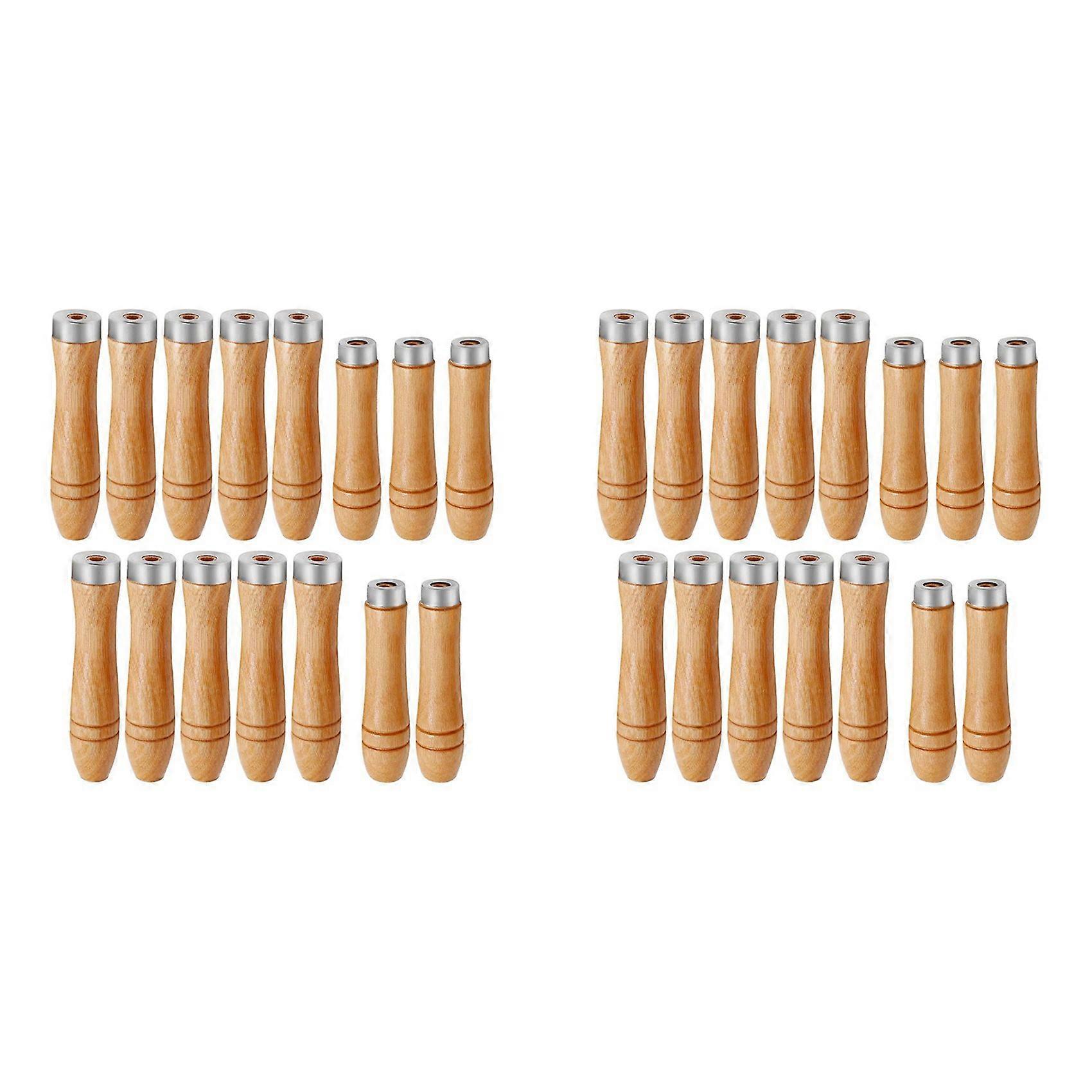 Wood File 30pcs Wooden File Special Handle Burr Free Steel File Round Hole Small Wooden Handle (4mm+
