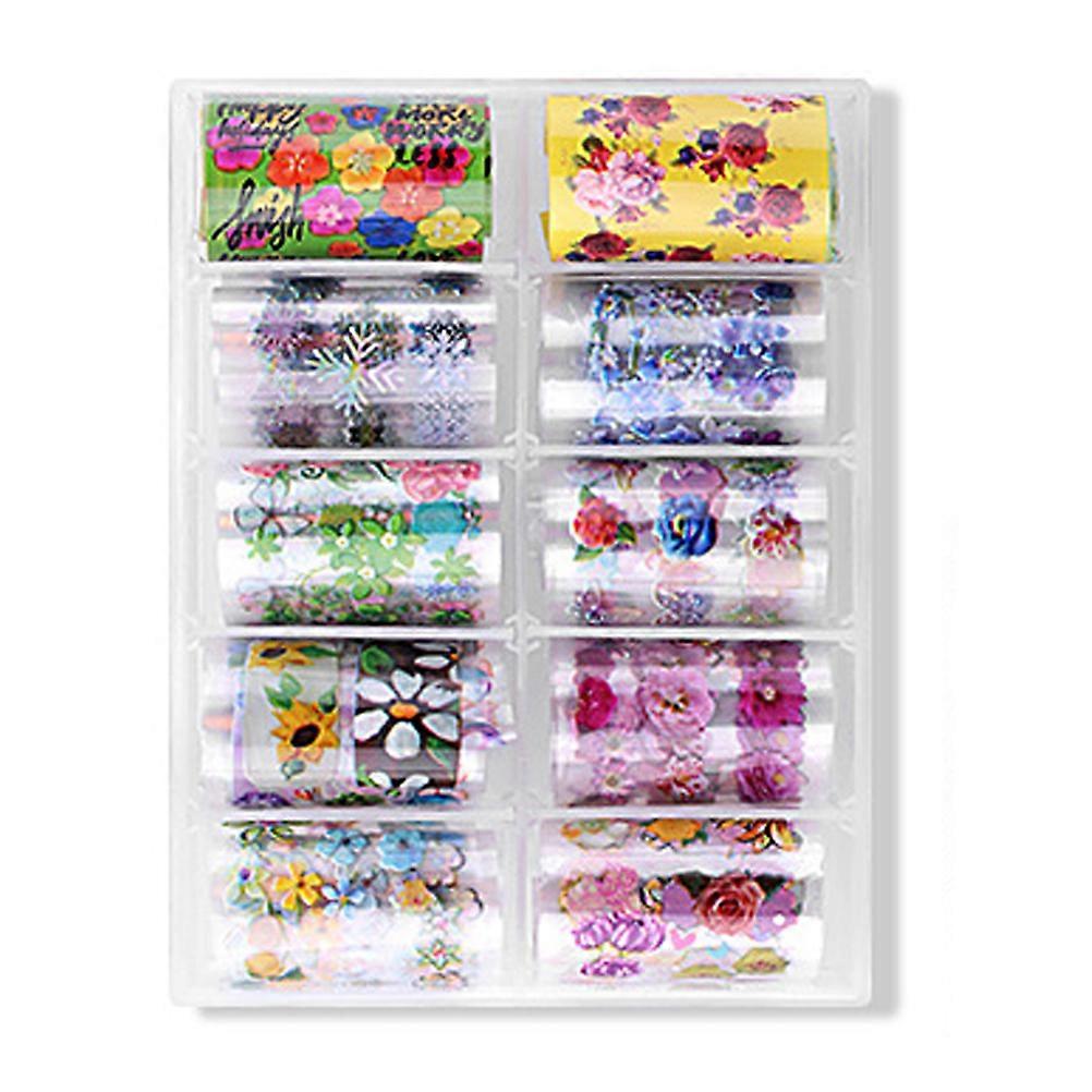 Nail Paper Sticker Set 10 Compartments Nail Art Transfer Paper Assorted Color Easy to Apply 1Set