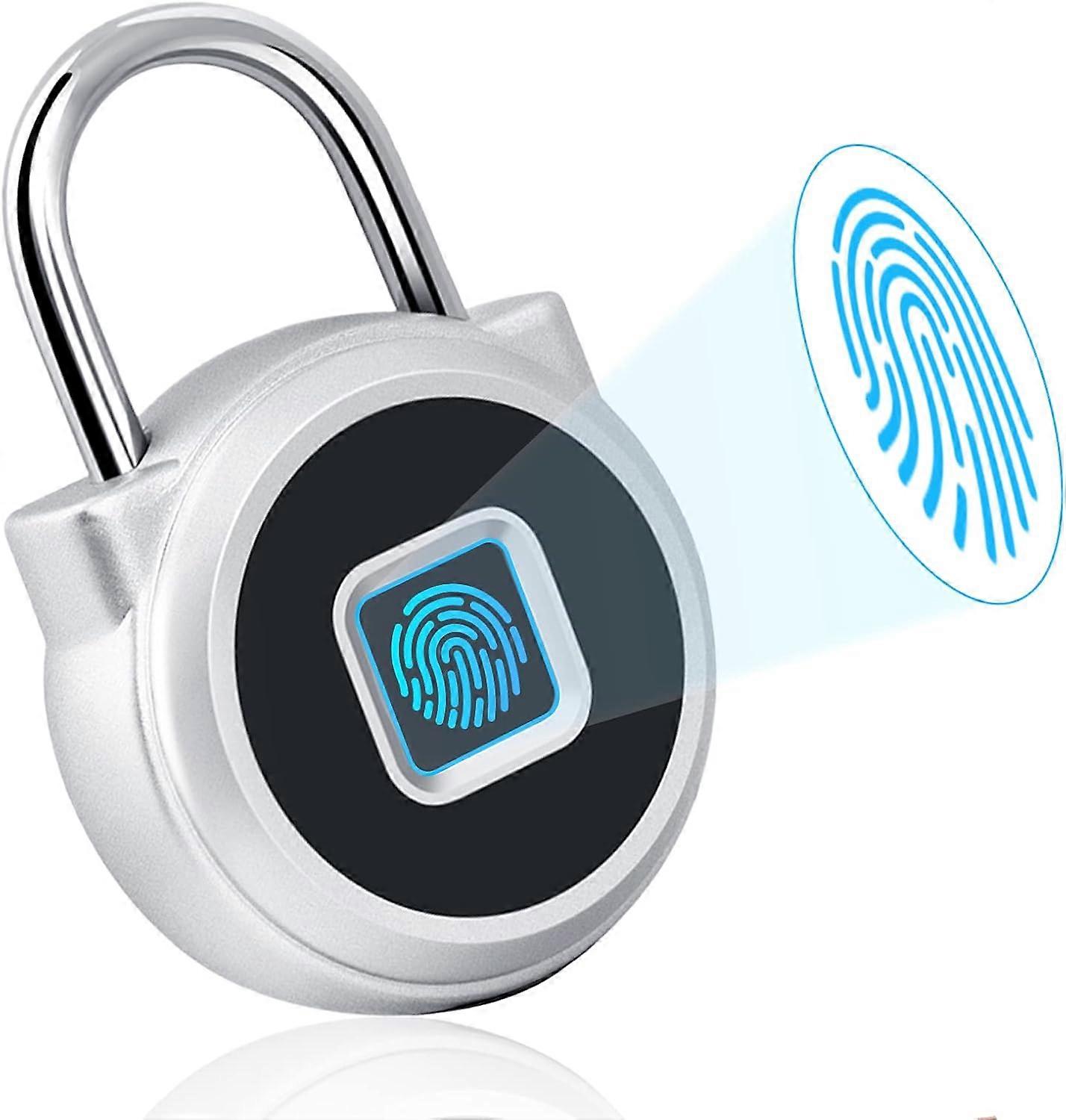 Fingerprint Lock, Combination Lock, Padlock, Lock, Padlock and Phone App, IP65 Waterproof, Smart Lock, Suitcases (Silver, P5)