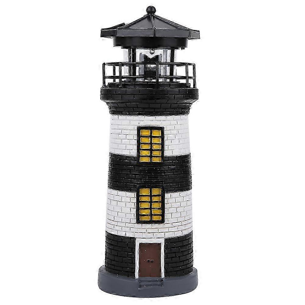 1PC LED Solar Powered Rotating Lighthouse Decoration for Outdoor Lighting in Garden, Yard, and Lawn (Black and White)