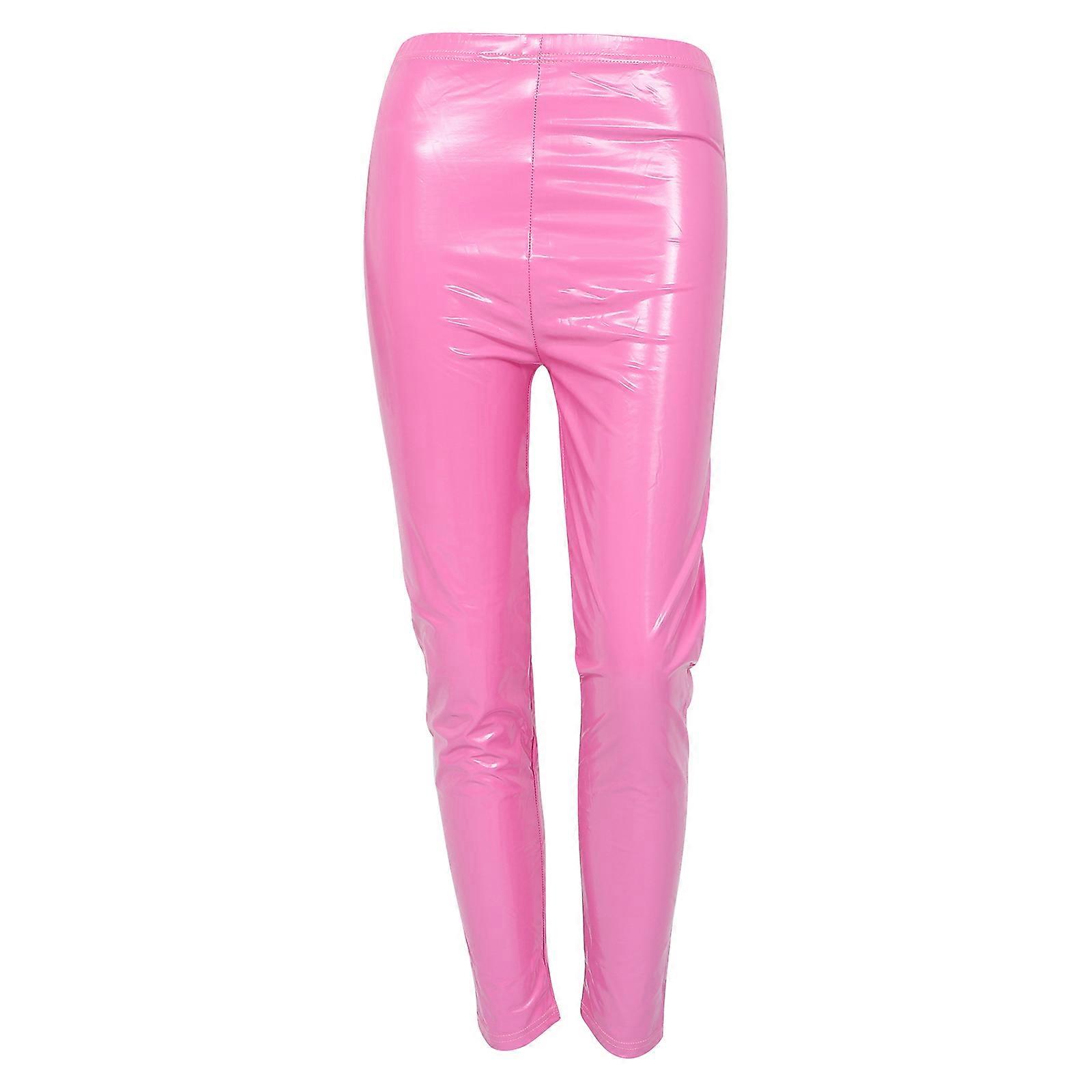 Stretch Pants For Women High Waist PU Leggings Motorcycle Riding Pink L Occasion Versatile 1Pack