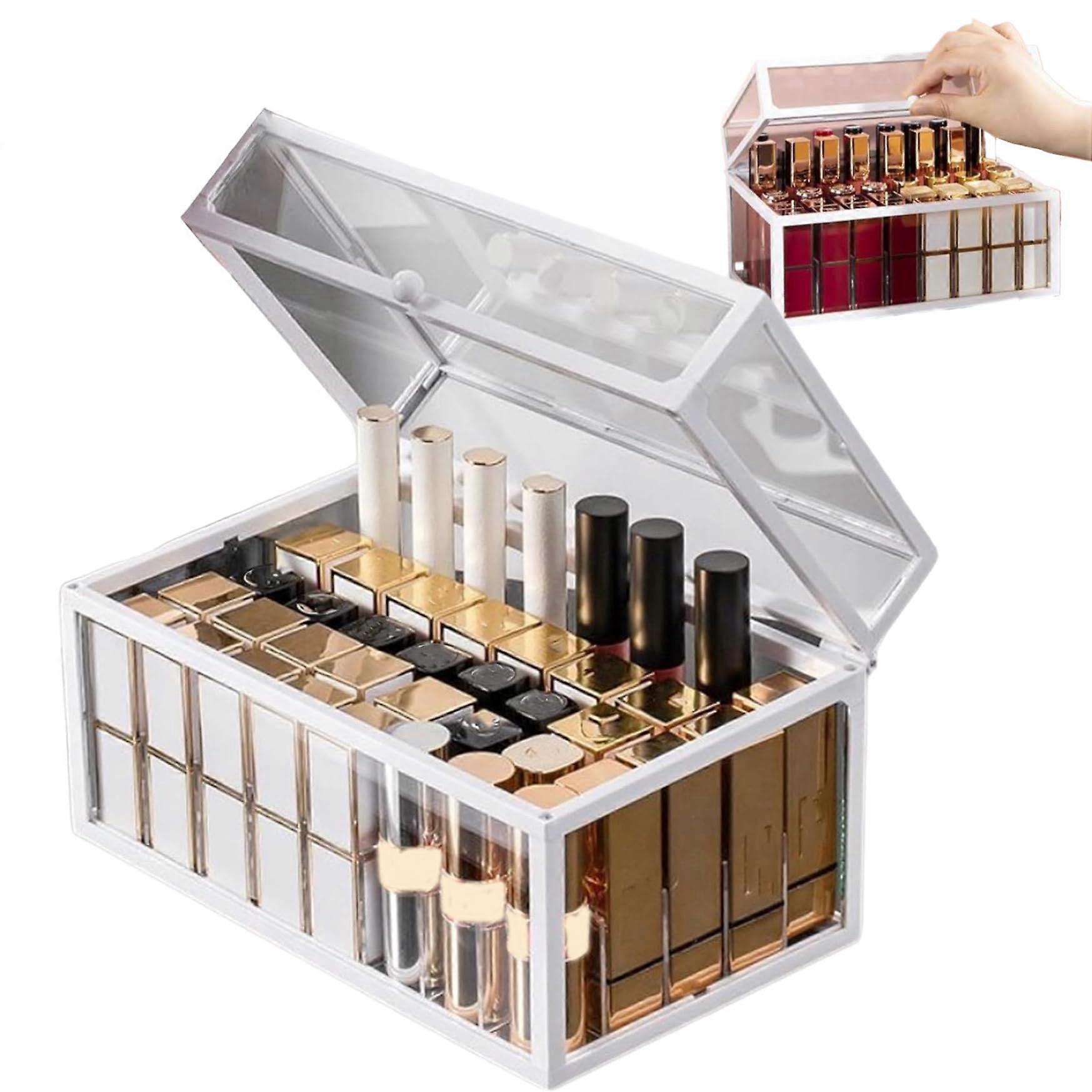 Lip Gloss Organiser with Lid, Lipstick Holder for 40 Lipsticks, 9 x 5 x 5 Transparent Glass, Waterproof and Dustproof Design