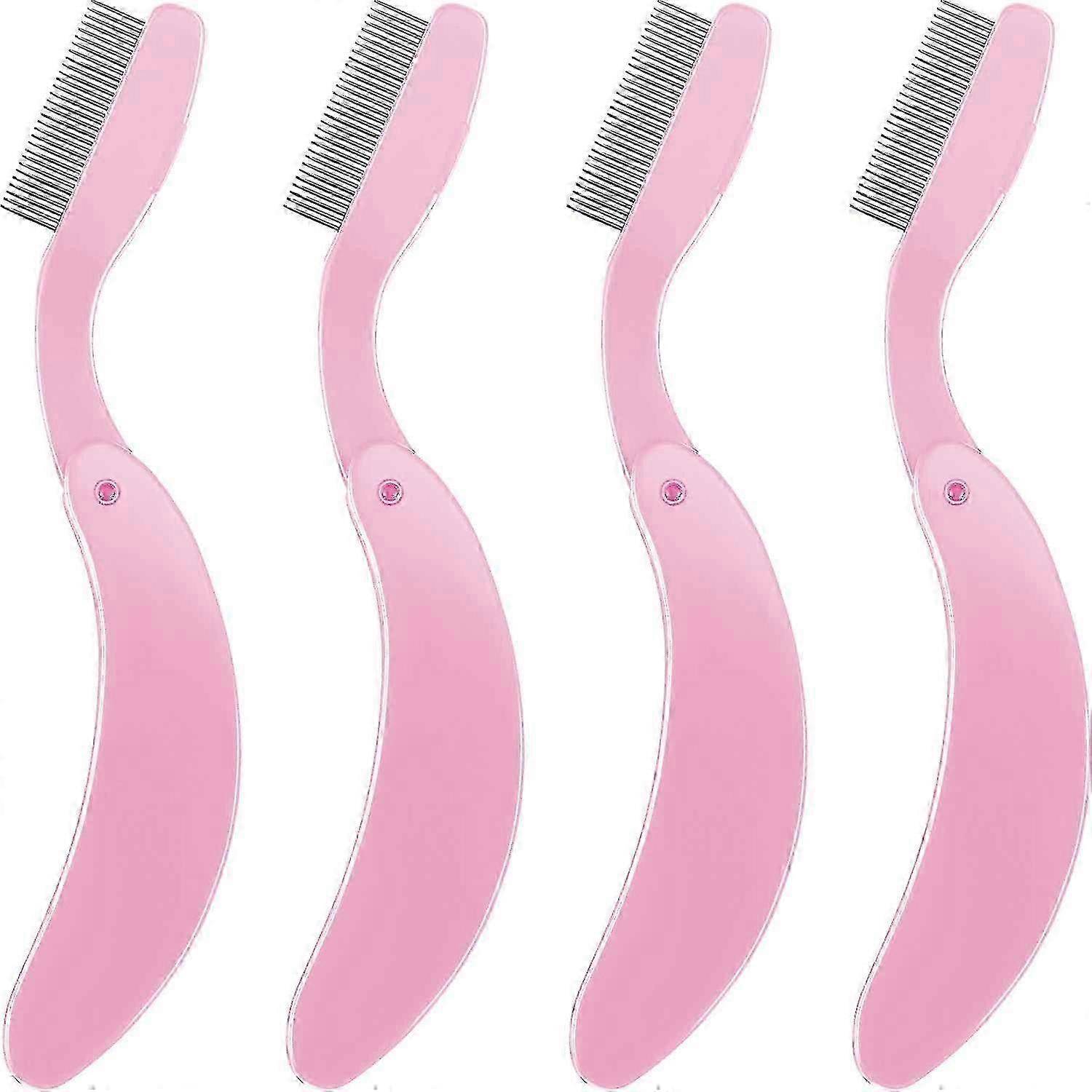 4 Packs Folding Eyelash Comb, Stainless Steel Metal Teeth Eyebrow Separator Comb Lash and Brow Makeup Applicator Brush Professional Tool for Define La