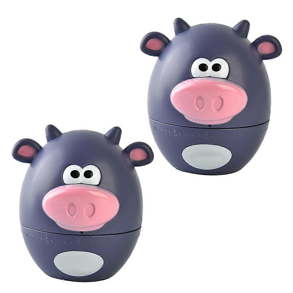 2pcs Cartoon Calf Mechanical Kitchen Timer Purple Countdown Reminder For Baking Cooking Clockwork Timer Home Classroom Activities