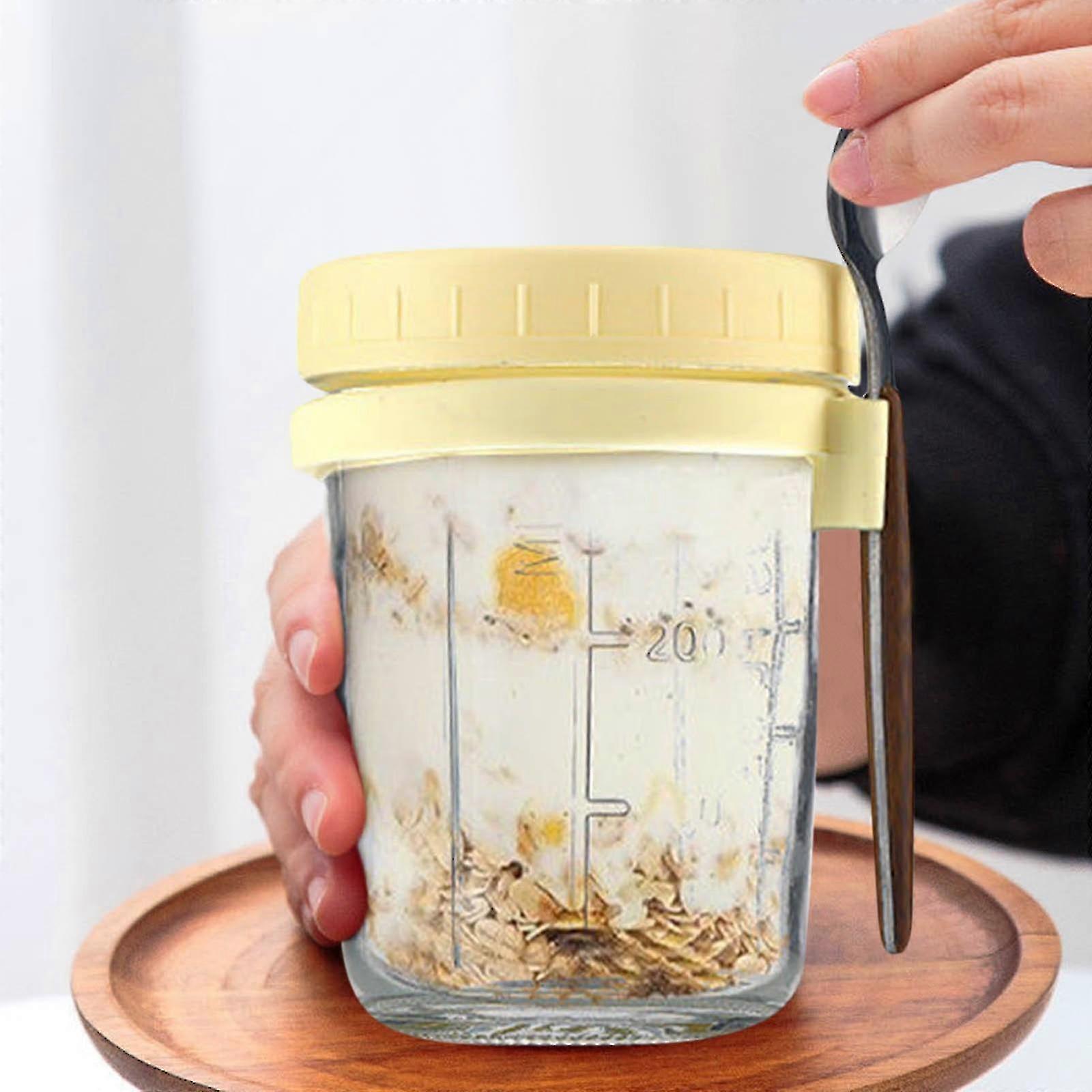 Portable Jars with Lid and Spoon for Overnight Oats, Cereal Container Capacity 350ml