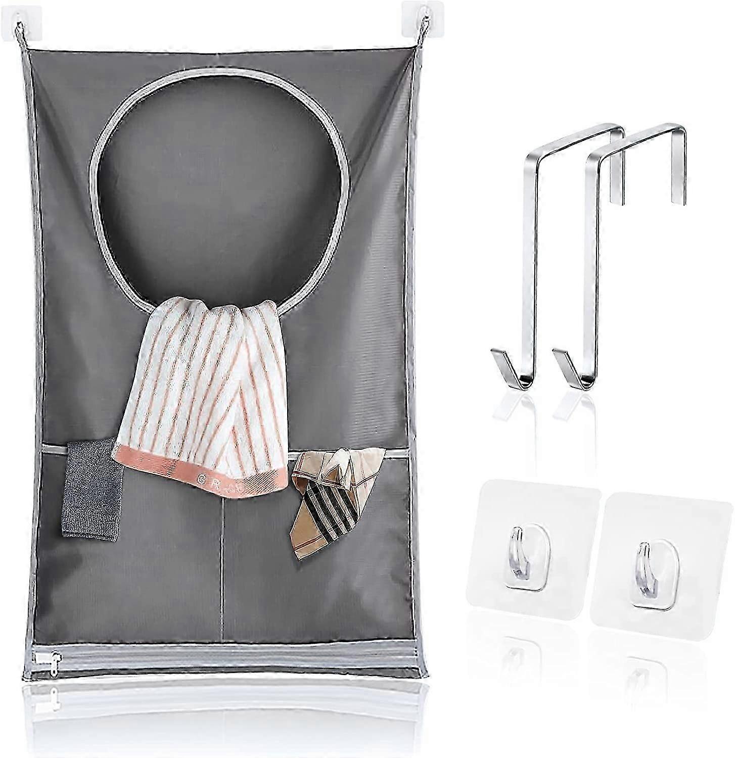 Space-Saving Hanging Laundry Hamper with Stainless Steel and Adhesive Hooks