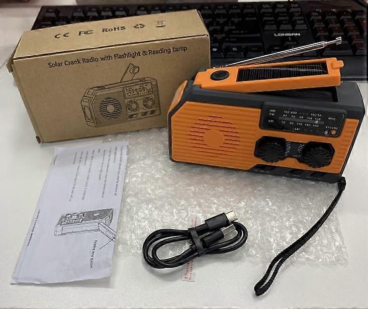Solar Crank Radio Emergency Portable Hand Crank Survival Radio with Flashlight Reading Lamp Orange