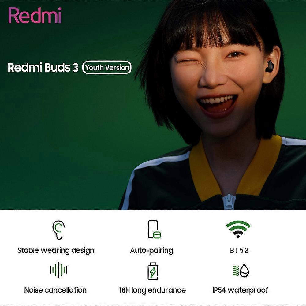 Redmi Buds 3 Youth Version Earphones True Wireless BT 5.2 In-ear Earbuds Call Noise Cancellation 18H Long Endurance Game Low Latency Sports Headset