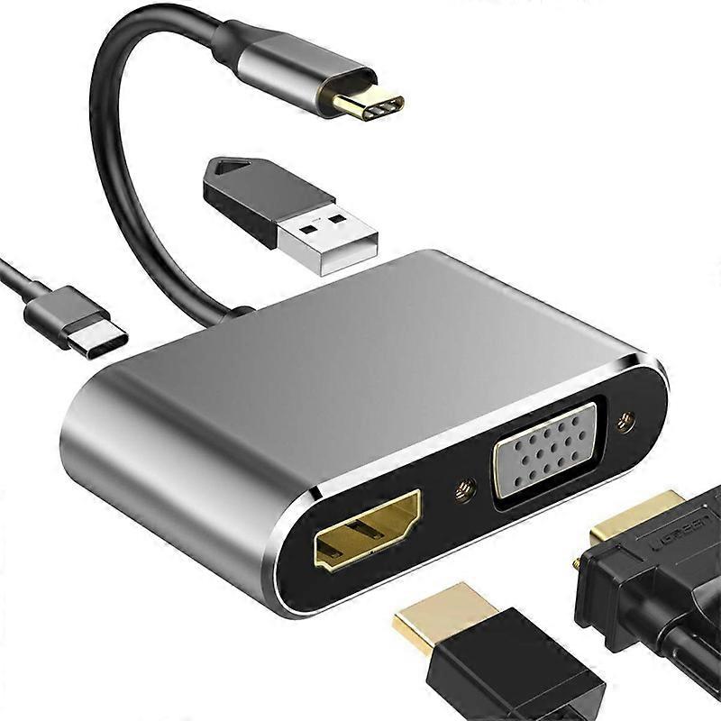 Type-C To HDMI-Compatible/VGA With PD+USB,Type C Digital AV Multi-Port Adapter