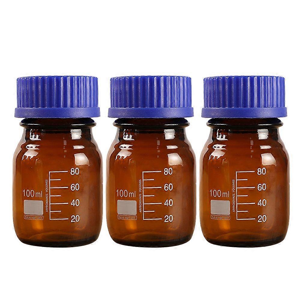3pcs試薬のびんガラス化学薬品のびん液体のシーリングびん100ml