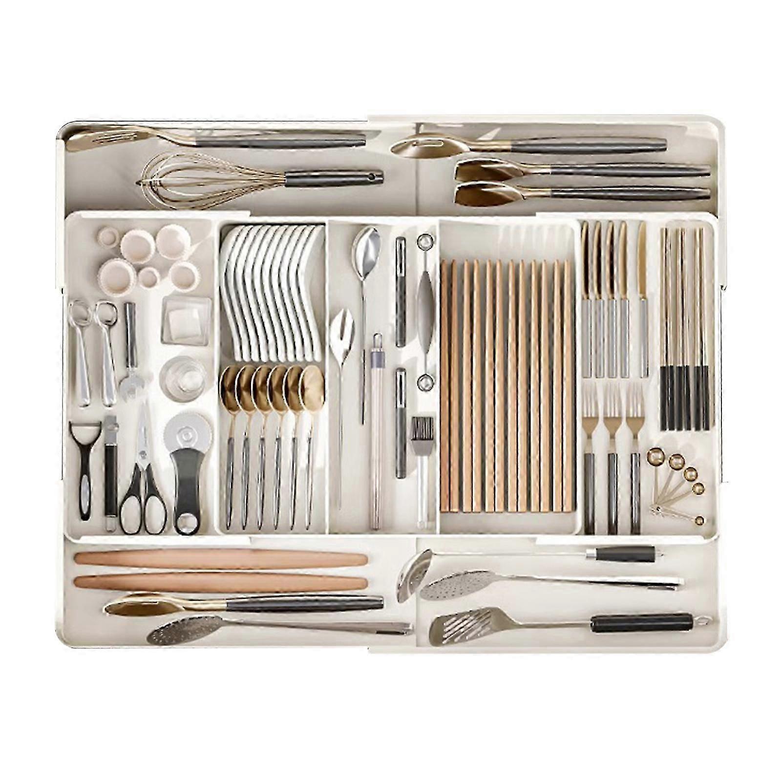 Telescopic Tableware Storage Box Classification Organization Expandable Large Capacity Multi Compartments Tableware Tray Fork Chopsticks Spoon Drawer