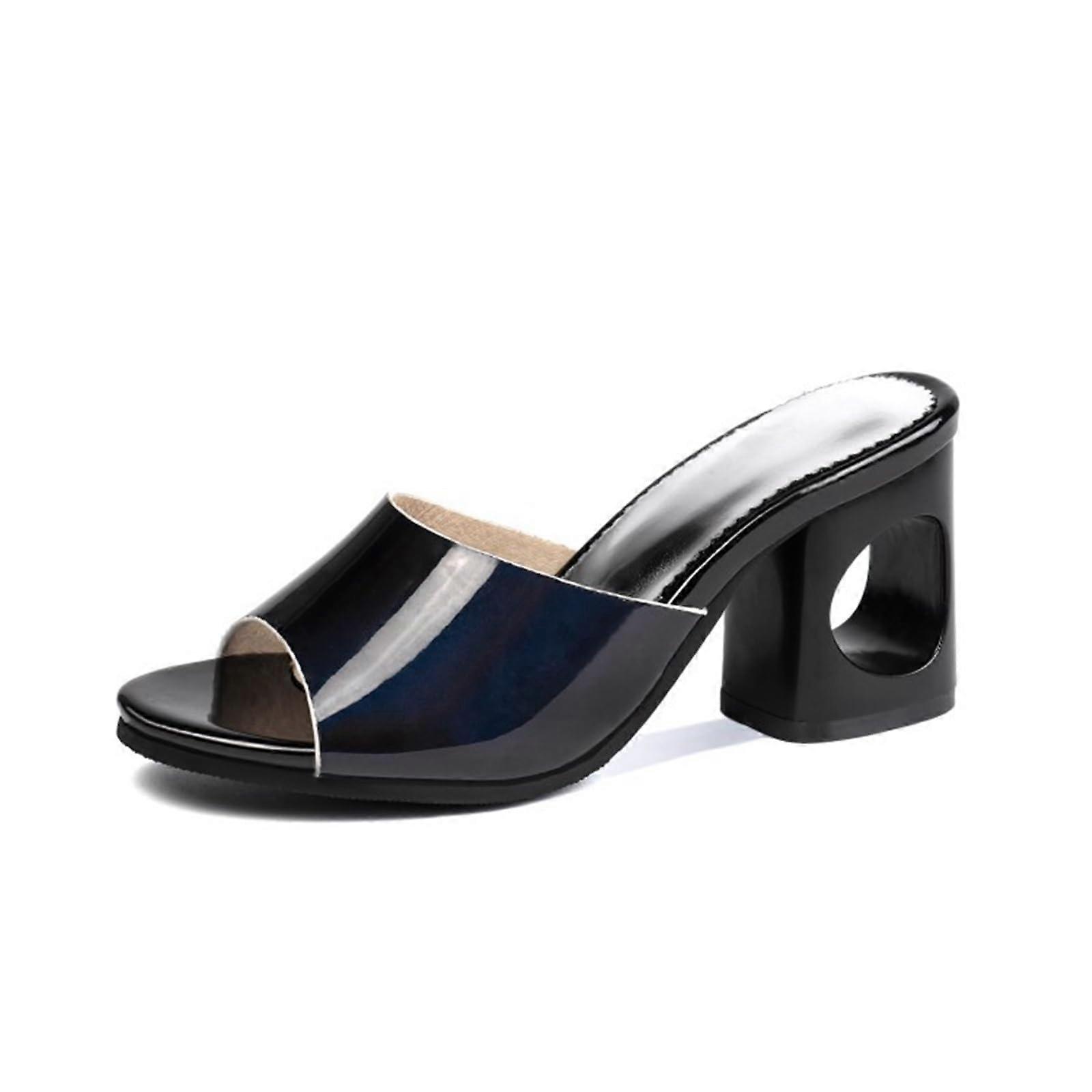 7 cm / 2.75 inches Open Toe Comfortable Thick Heel Heel Fashion Versatile Women's Slippers Heel Sandals 39 EU Black