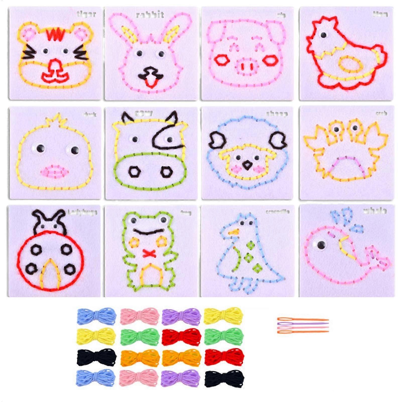 Kids Sewing Cards Set with Animal Lace Patterns for Ages 3-5 – DIY Threading Craft Kit