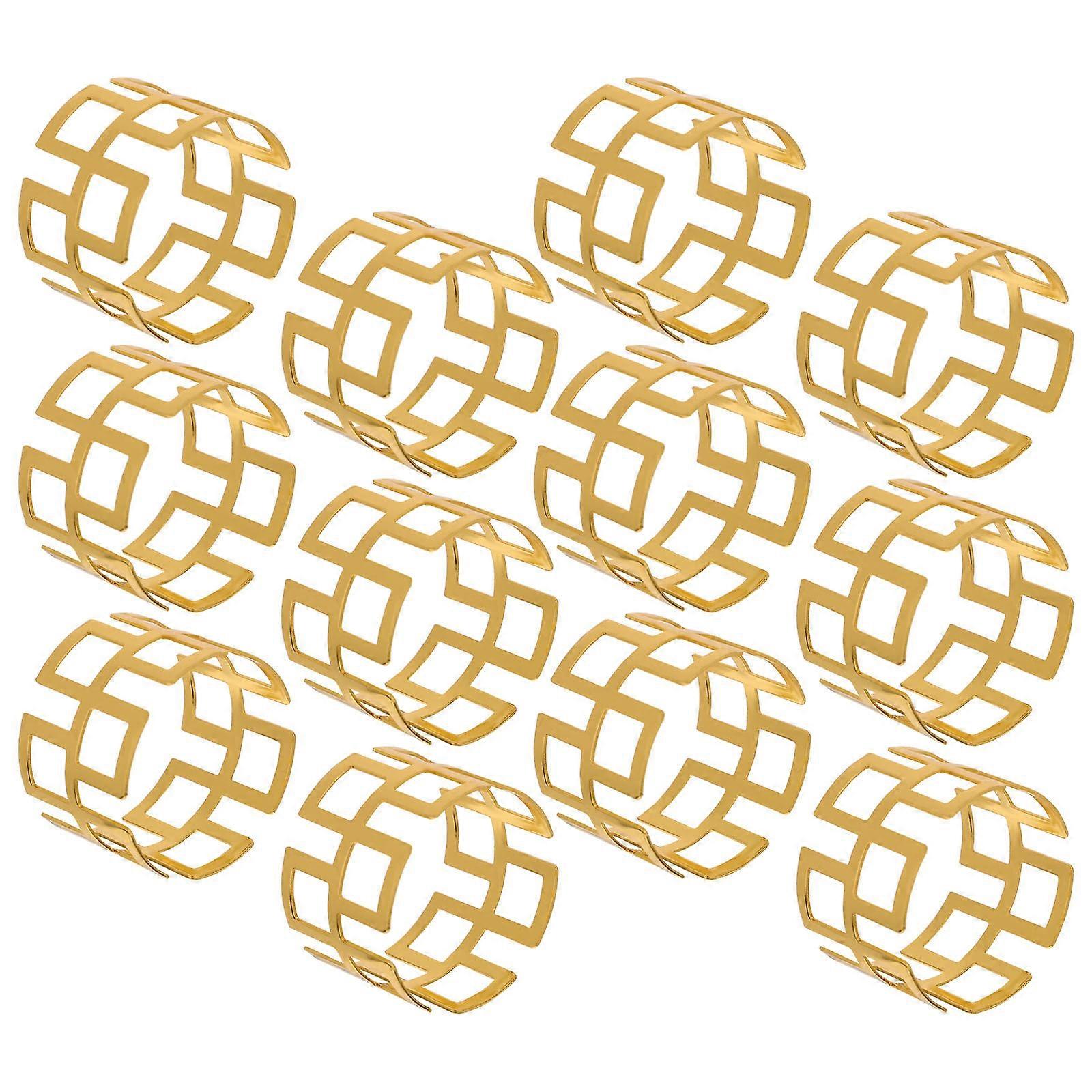 Metal Napkin Rings Square Shape Iron Gilded For Dinner Time Event Table Setting Elegant Style 12Pcs