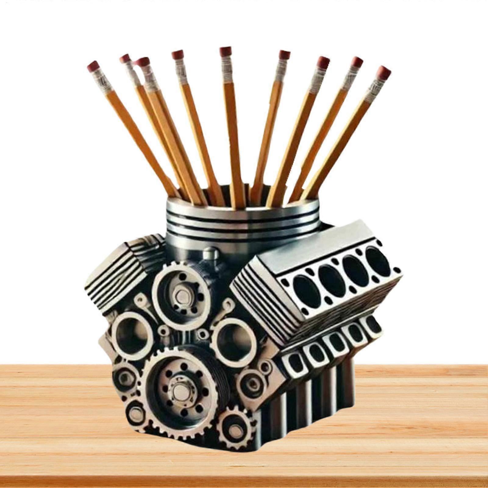 Engine Model Block Pen Holder, Engine Block Display Stand, Novelty Desktop Decor, Stylish Pen Organizer For Mechanics