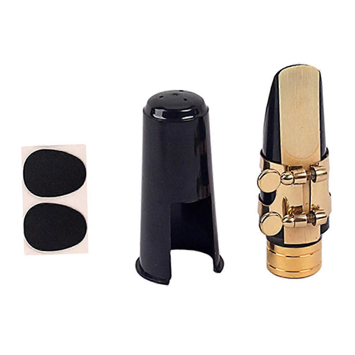 Ersatz Alto Saxophone Mouthpiece Set with Copper Ring, Reed Screw, Reeds, Pads, Gold Black for Beginners and Professionals