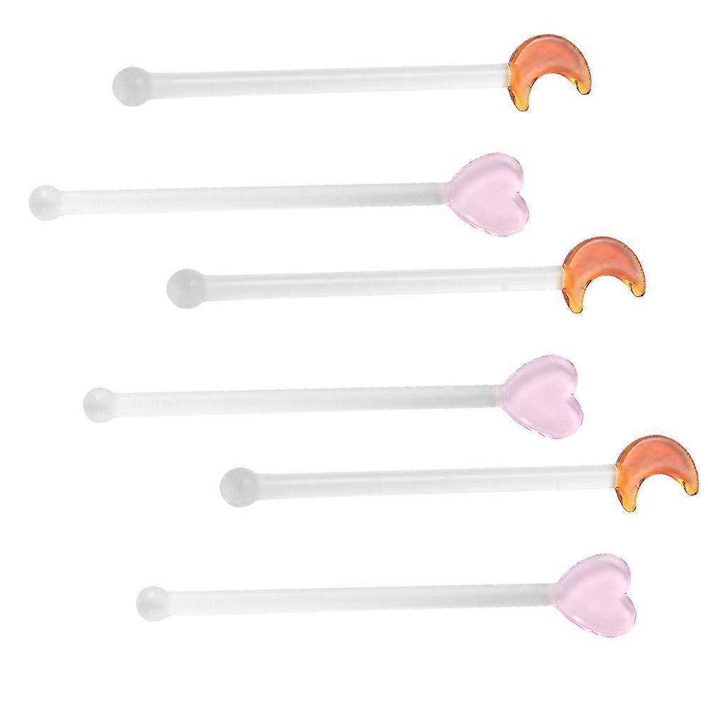 6pcs Glass Cocktail Stirrers Decorative Honey Mixing Rods for Drinks, Milk Tea, and Home Bar Reusable Transparent Design with Shapes