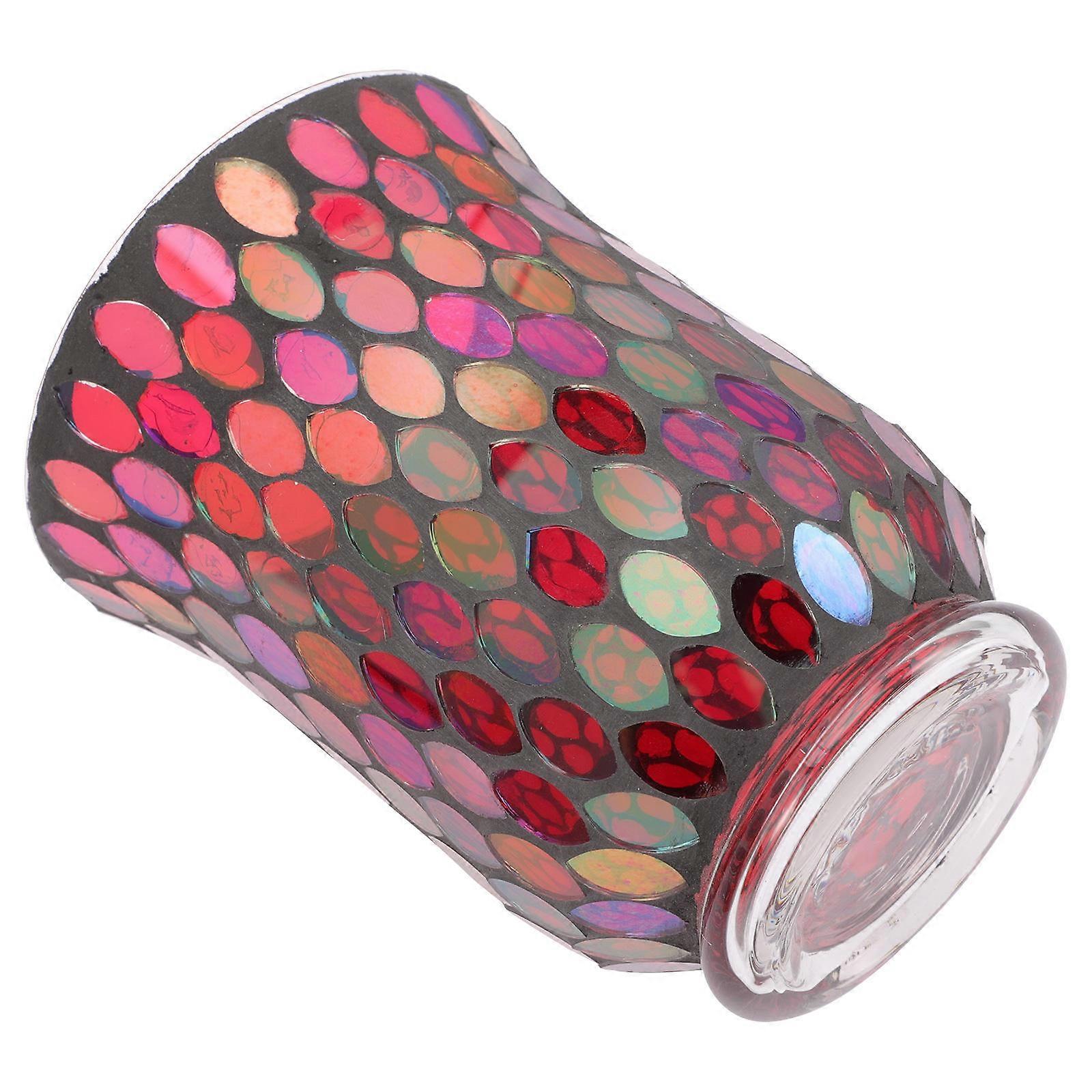 Red Glass Candle Holders Mosaic Pattern Candle Stand for Table