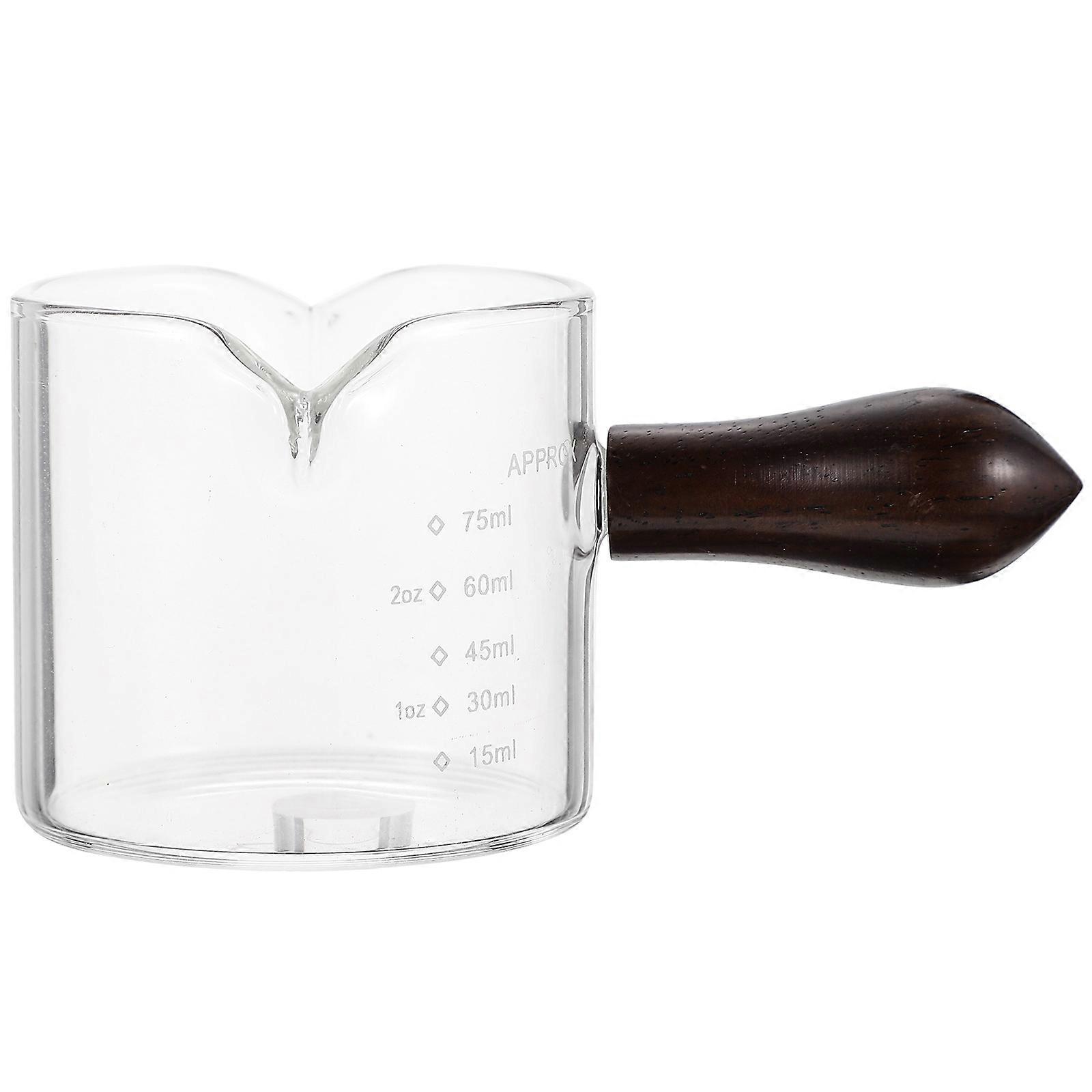 Double Spout Glass Measuring Cup with Wooden Handle for Coffee Lovers – Precise Measurement and Hot Beverage Serving