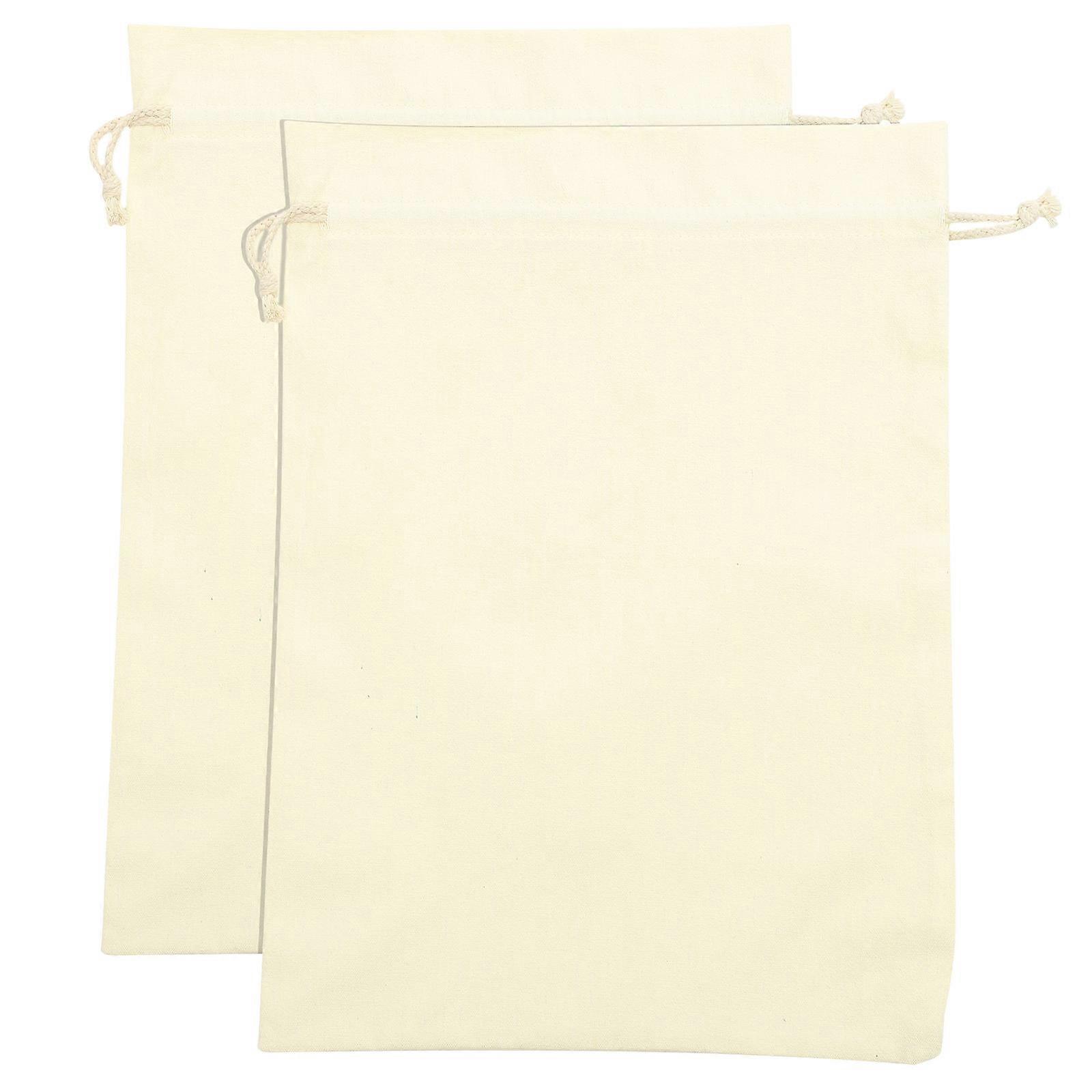 Reusable Cotton Drawstring Bags for Food Storage Beige Strong and Durable 2 Pieces