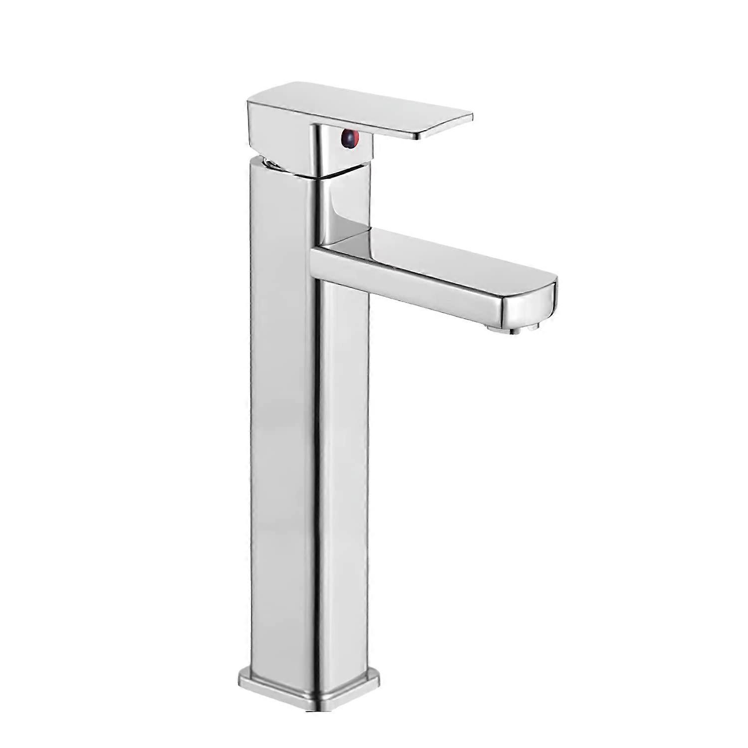 SP-10042 Square Bathroom Tap, High Spout Single Lever Mixer Tap, Stainless Steel Chrome-Plated for Sink and Washbasin