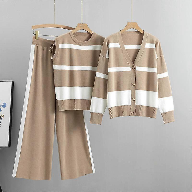 Autumn and Winter Women's Knitted Suit Wide-legged Pants Suit Fashion Loose Leisure Ageing Three-piece Tide