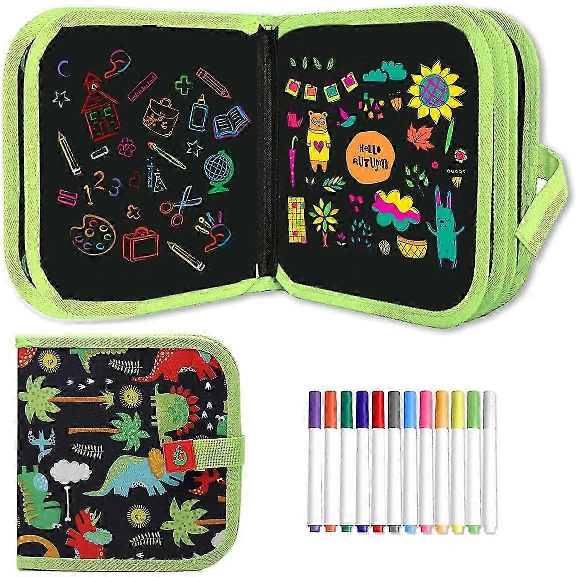 Reusable Water Drawing Pads for Toddlers with 12 Watercolor Pens - Dino Themed Activity Toy