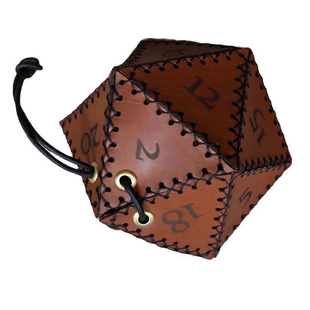 Leather D20 Dice Bag, Polyhedral Dice Bag, Portable Drawstring Bag for Game, DND Dice Bag, brown
