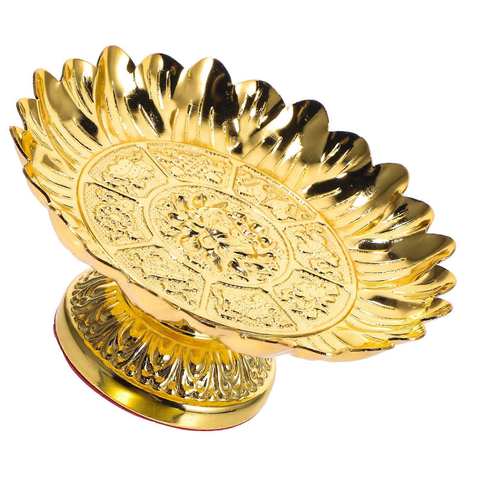 Lotus Shaped Alloy Offering Plate for Buddhist Rituals and Home Temple Use – Smooth Surface Decorative Snack and Dessert Serving Tray
