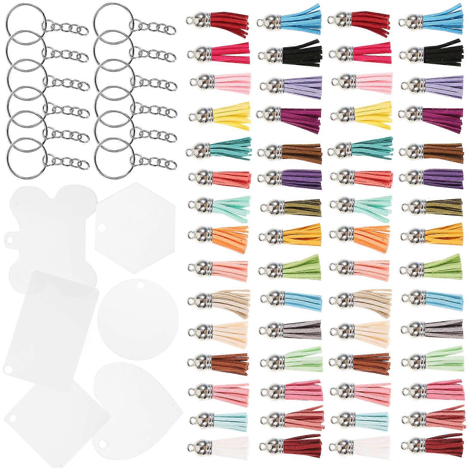 Key Chains Acrylic Blanks Tassel Charms Assorted Color Hexagon Shape Diy Design For Friends Family Colleagues 300Set