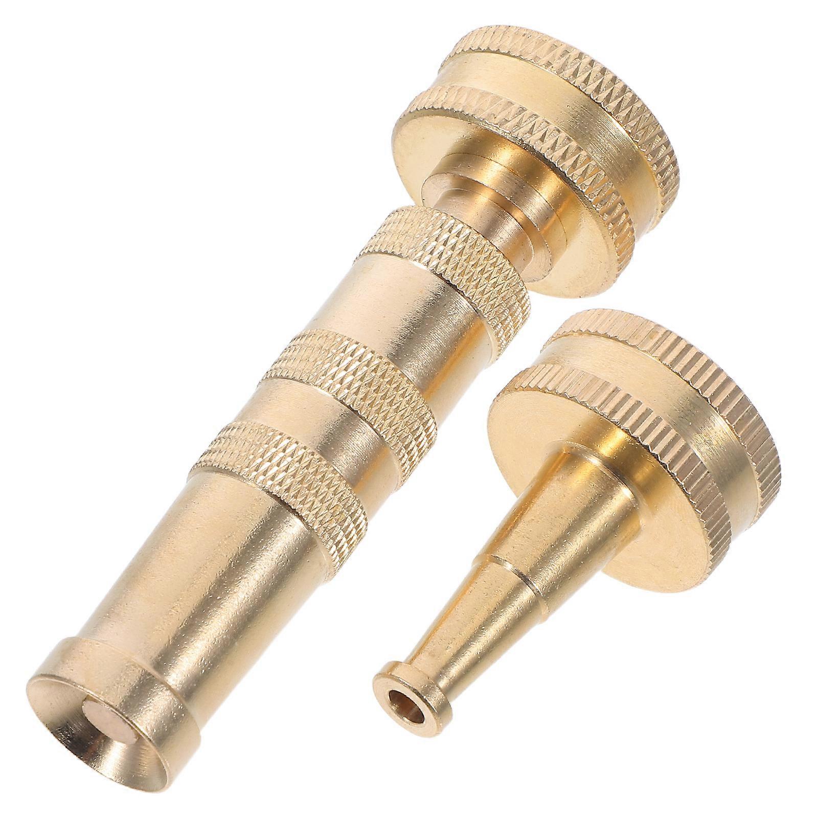 Durable Brass Garden Hose Nozzle for Outdoor Use with Versatile Water Flow Options, Golden Finish, 2 Pack