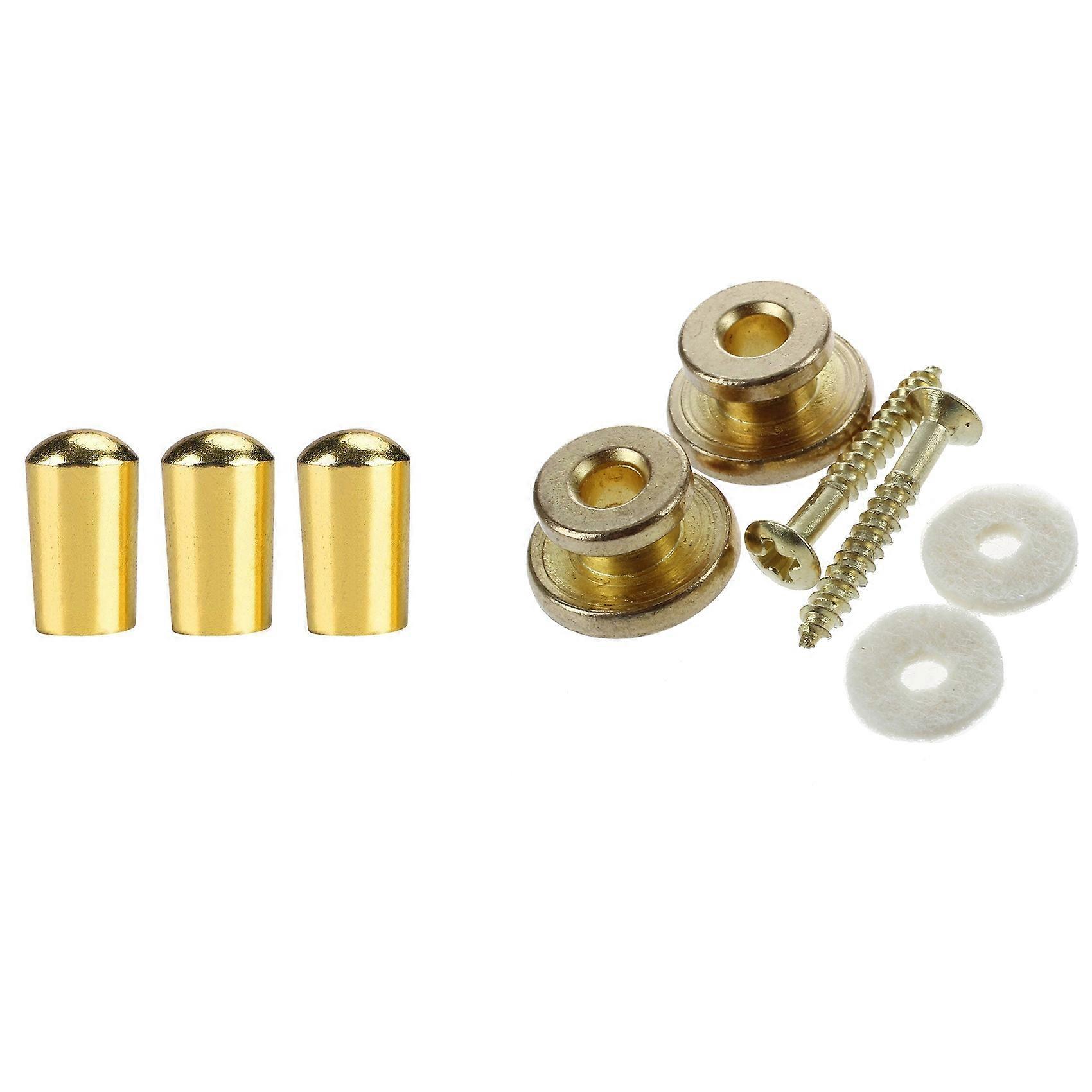 2 Set Guitar Accessories: 1 Set Golden Strap Button with Mounting Screw & 1 Set 3 Way Toggle Switch