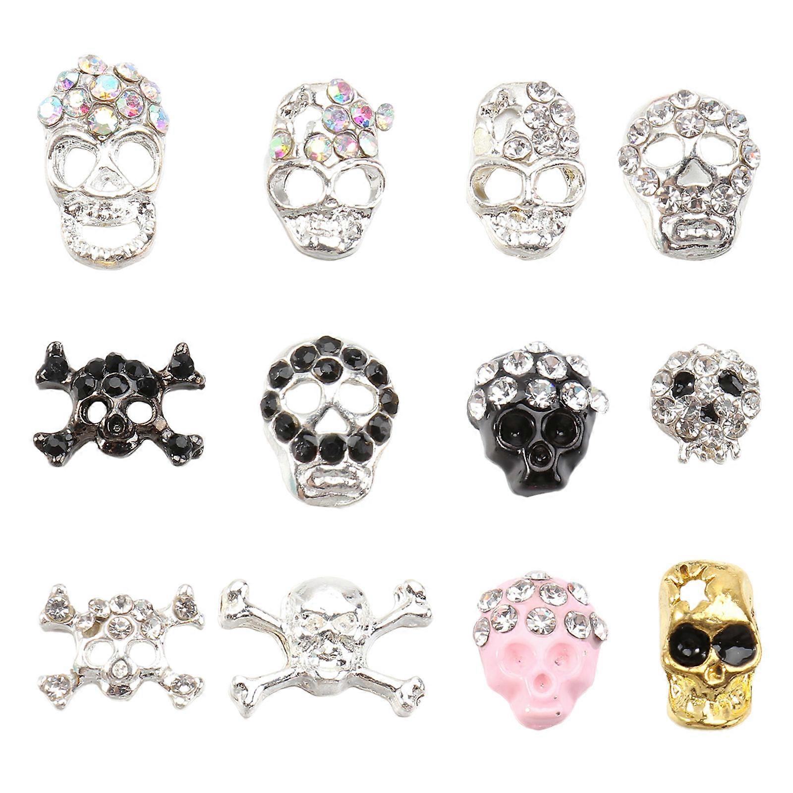 Nail Decor Skull Charms For Nails Diy Enthusiasts Home Use Natural False Nails Assorted Color 12Pcs Box