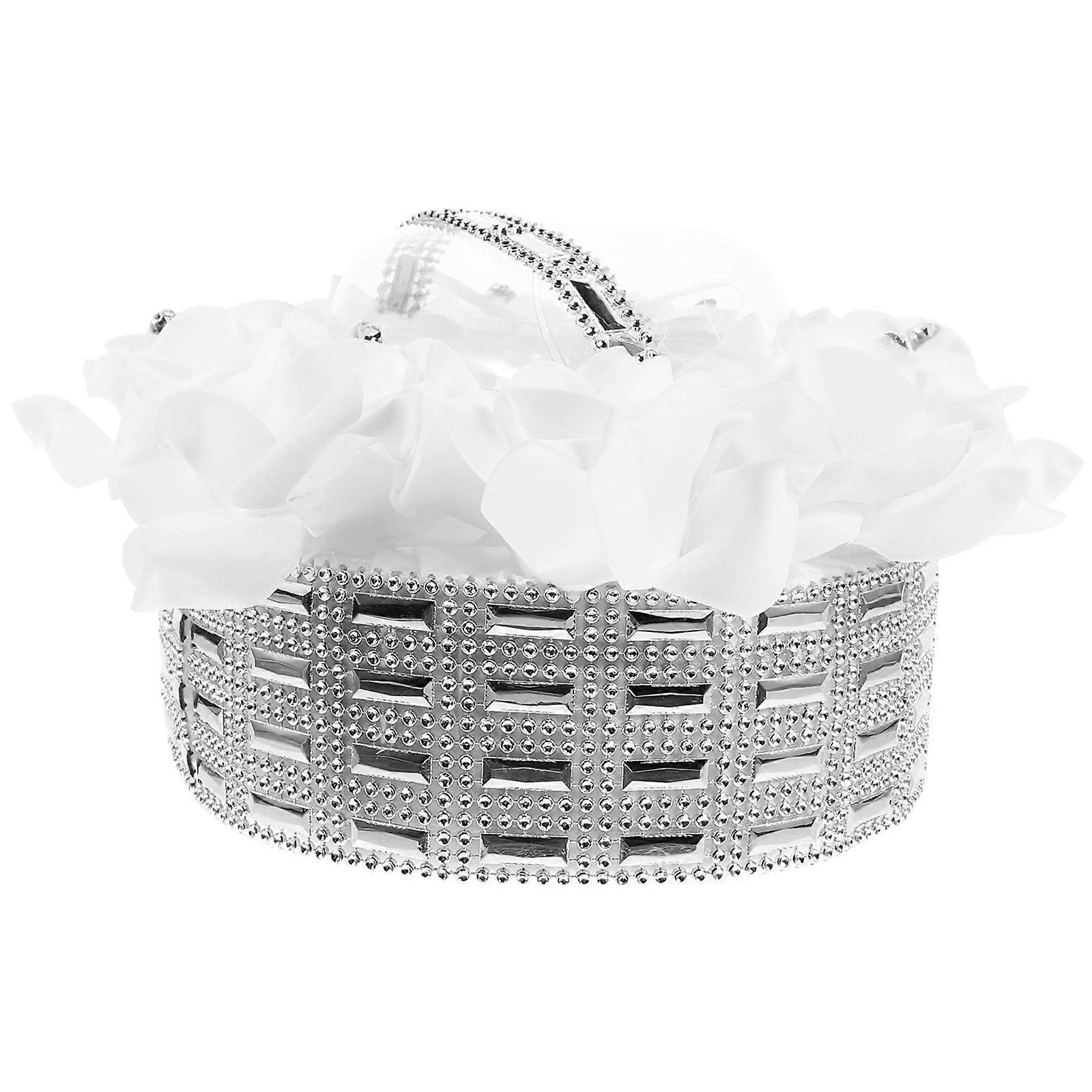Romantic Heart Shaped Ring Box with Simulation Flowers for Wedding Ceremony Storage Silver