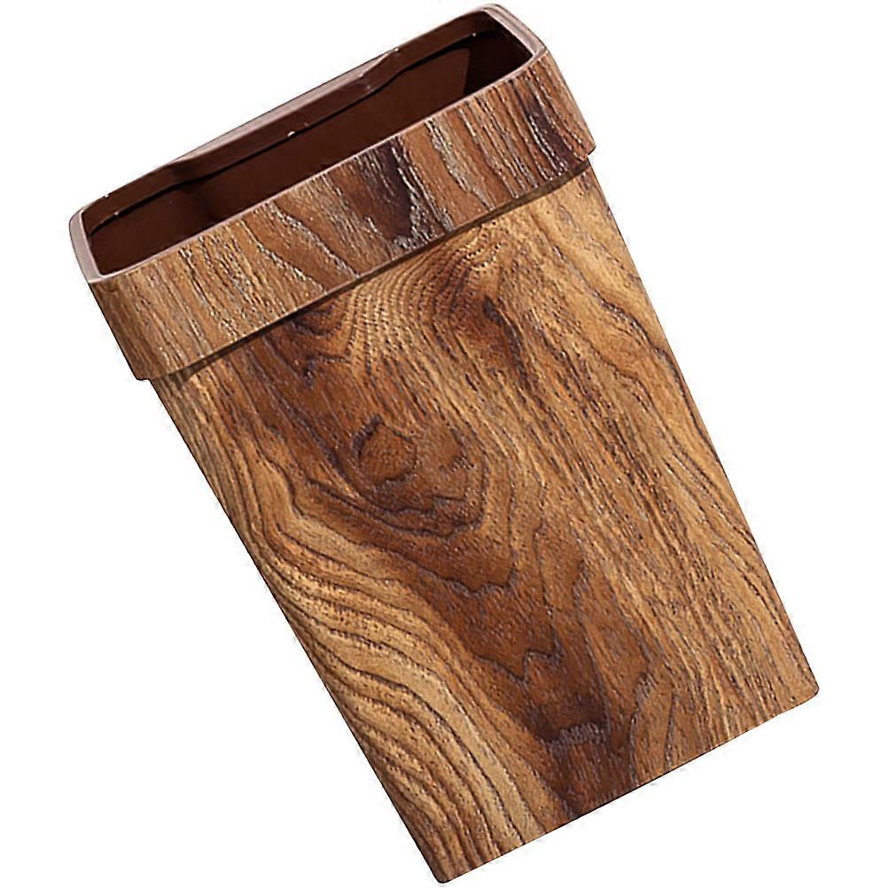 Wood Grain Finish Trash Can with Pressing Ring Design for Indoor Use in Kitchen, Bathroom, and Office