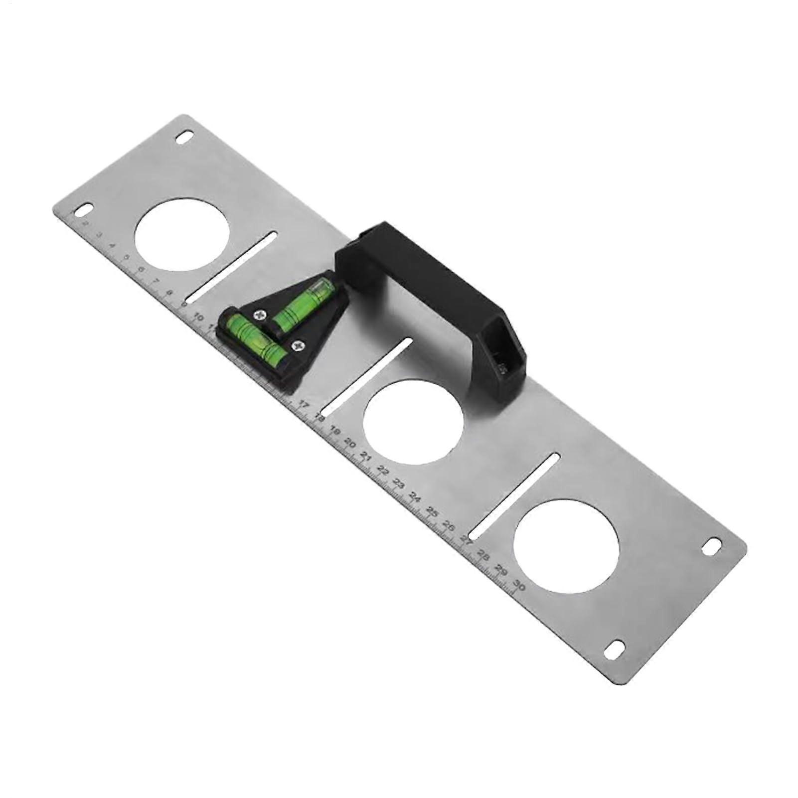 "Stainless Steel Channel Leveling Ruler - Slotted Wire Drawing Measurement Tool with Outlet Cutout for Woodworkers"