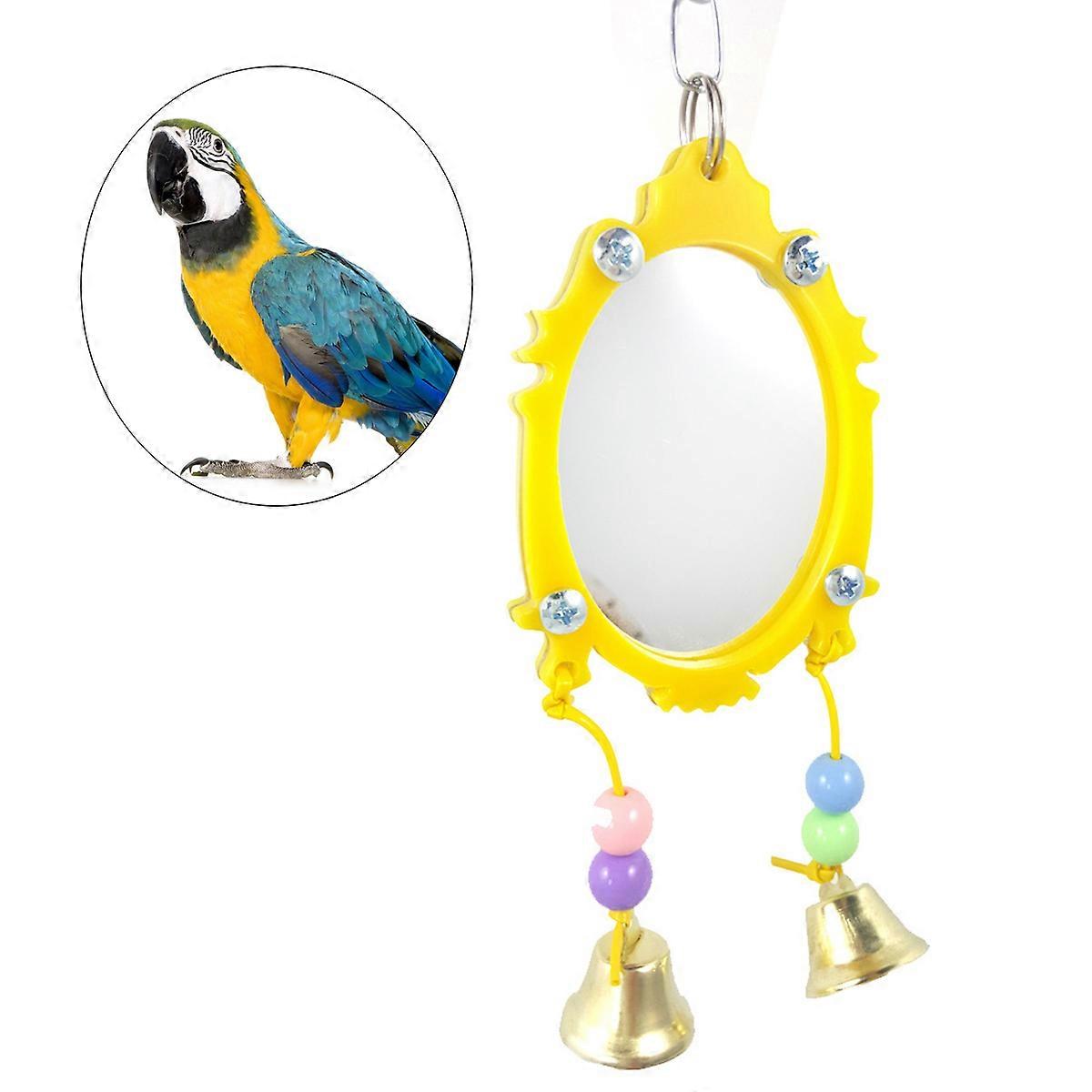 Parrot Mirror Bird Toy with Bells for Small Birds Made of Sturdy Metal and Plastic 3.5 Inches