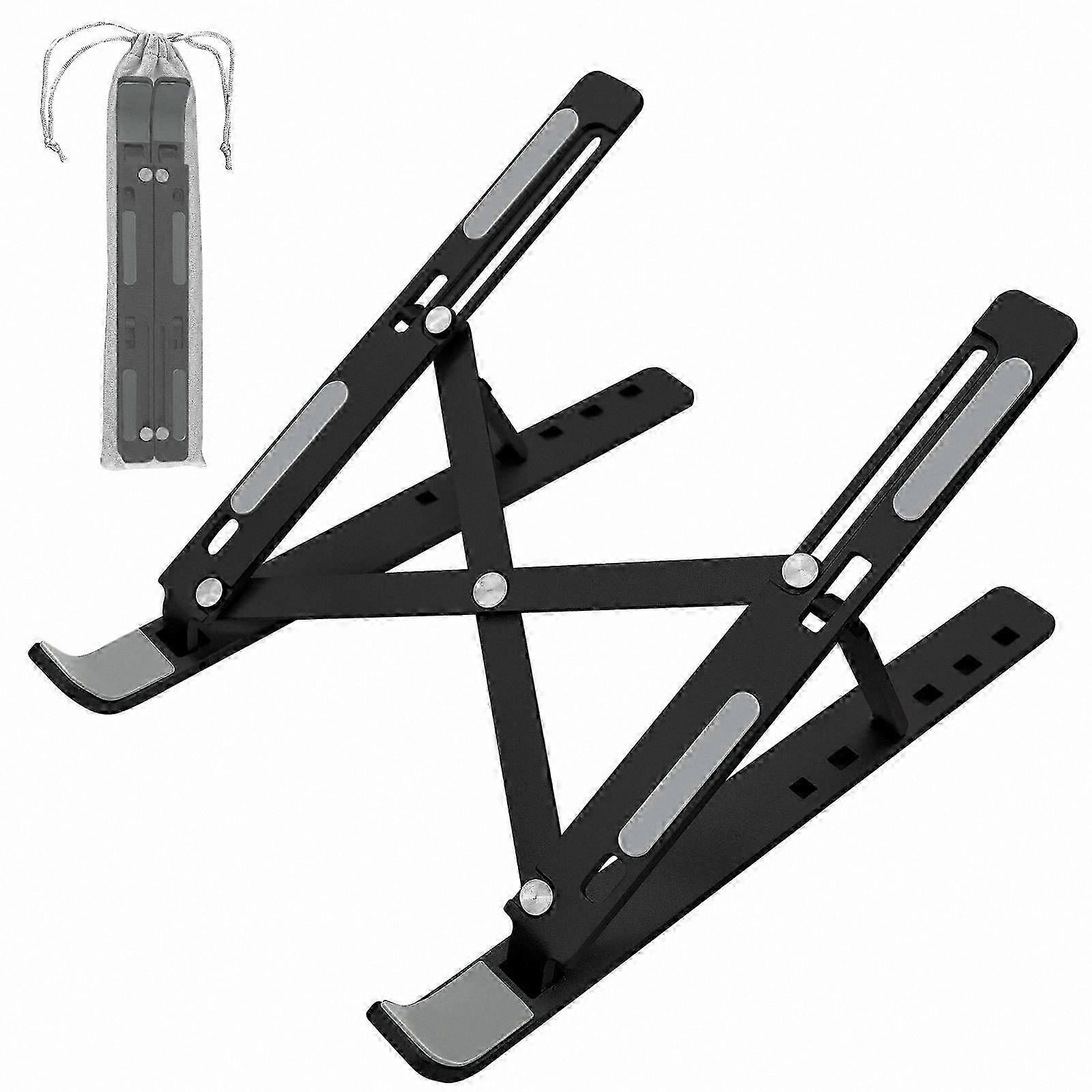 Adjustable Laptop Stand with 6 Height Levels, Foldable Aluminum Cooling Riser, Portable Ergonomic Notebook Holder for Desk Use, Ventilated Design, Gre