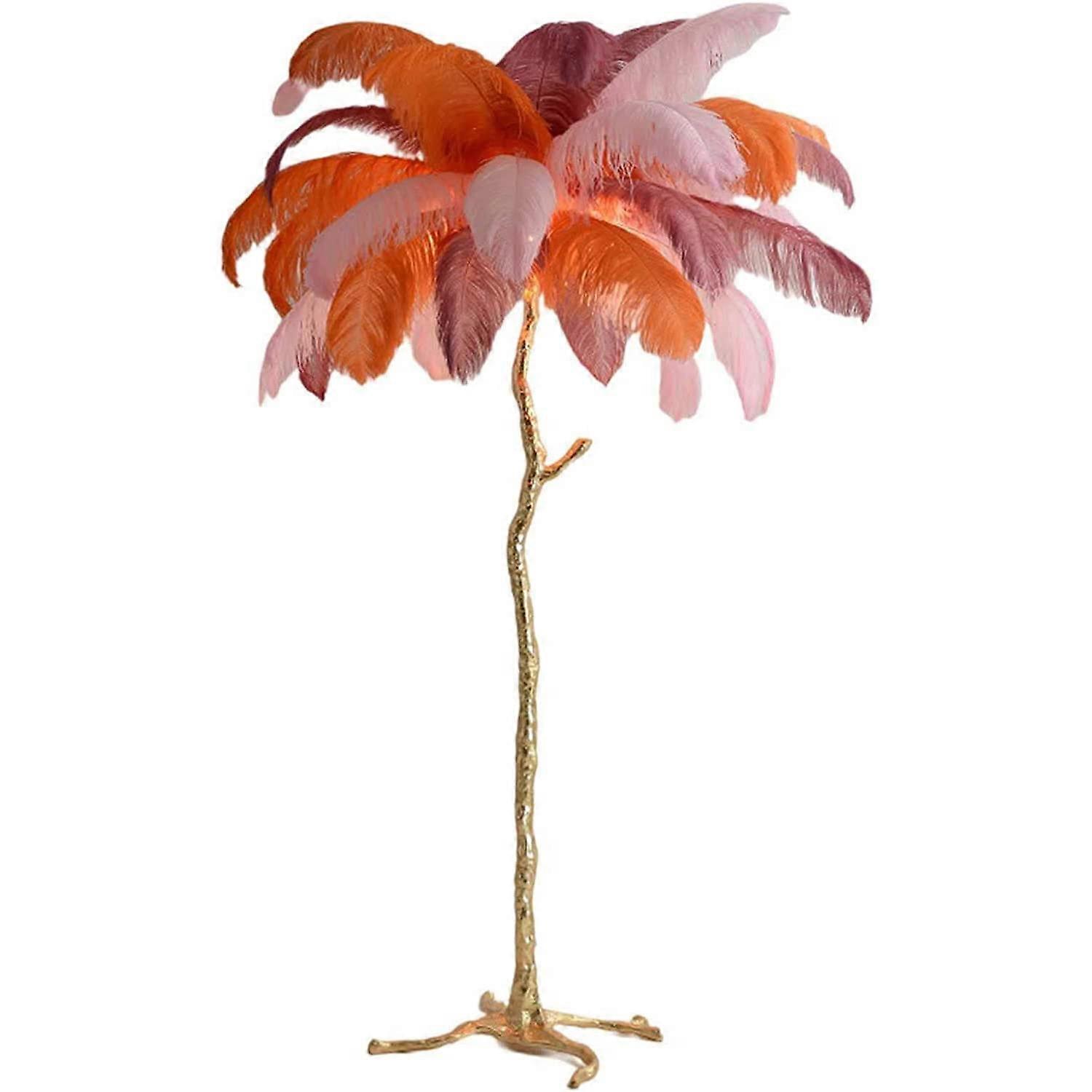 Ostrich Feather Floor Lamp – Elegant dimmable LED light for bedroom, home office, and hallway, stylish resin design, cozy reading.