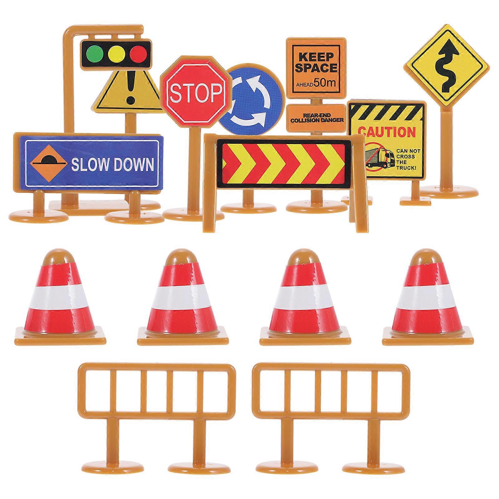 20pcs Mini Traffic Road Signs for Pretend Play – Lightweight Educational Models with Stickers for Imaginative Learning
