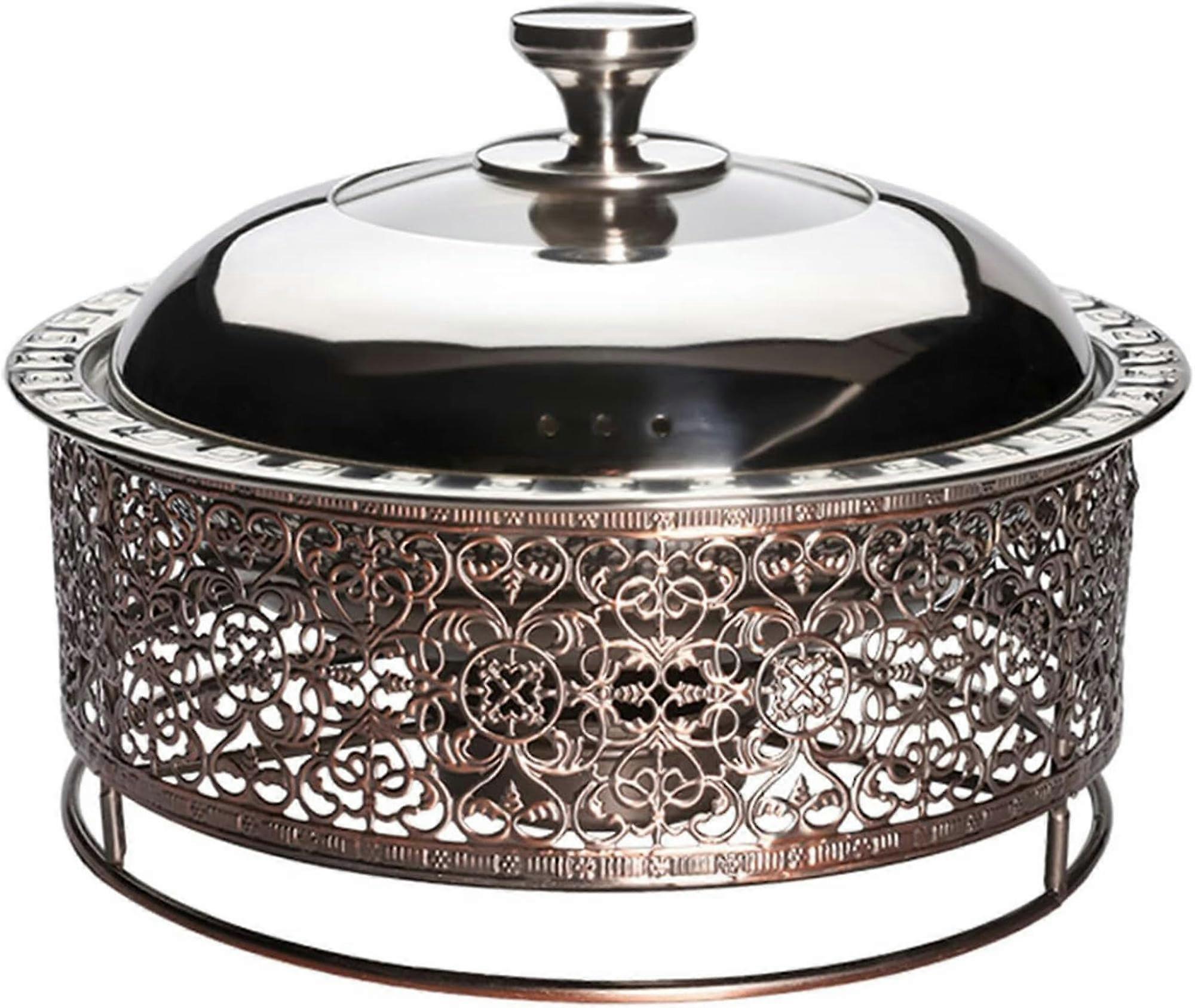 Retro Round Chafing Dish, 24/26/28/30 cm Buffet Serving Warming Tray with Food Pan, Lid, and Fuel Holder, for CateringPartyBanquetDining, 28cm