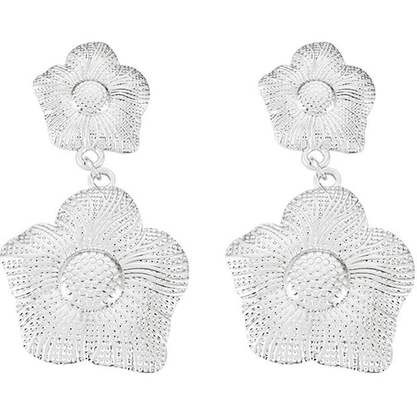 Doppelblüten Edelstahl Ohrringe für Damen - Große Blumenohrringe mit Push-Back Verschluss in Silber und Gold
