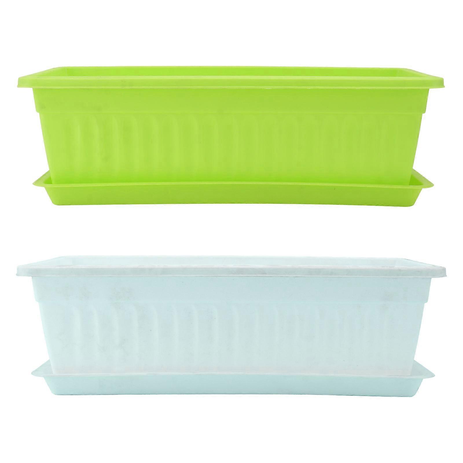 Plastic Planters Rectangular Flowerpot Design Suitable For Garden Durable Water Permeability 2 Sets