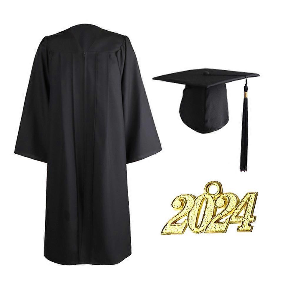 Black Graduation Gown Set with Tassel for Students Wearing Plain Fabric Comfortable and Breathable Size 54